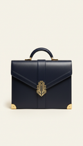 Midnight Leather Briefcase with Gold Motif