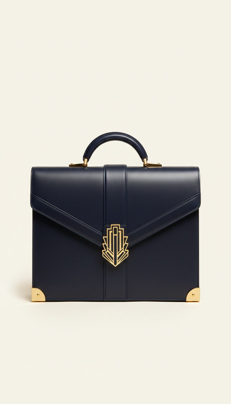 Midnight Leather Briefcase with Gold Motif