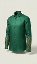 Emerald Silk-Linen Shirt with Embroidered Cuff