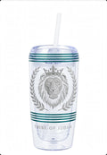 Tribe of Judah 16oz Acrylic Tumbler | Clear Insulated Travel Cup with Straw & Teal Accents