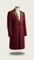 Crimson Overcoat with Patterned Lining
