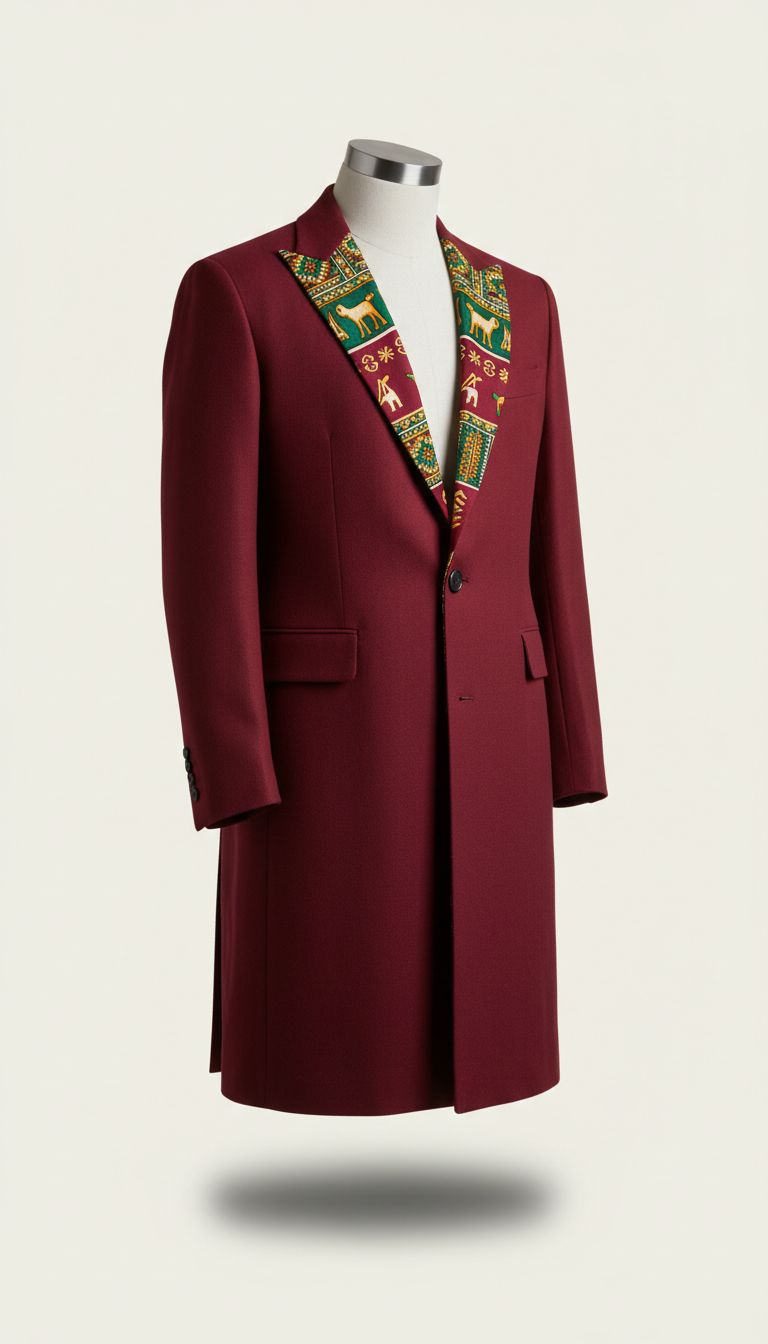 Crimson Overcoat with Patterned Lining