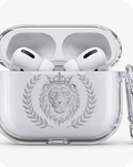 Royal Judah Crystal Clear AirPods Case with Silver Lion Crest and Carabiner Clip