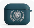 Royal Judah Teal AirPods Case with Silver Lion Crest and Stainless Steel Carabiner Clip