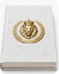 Tribe of Judah Hardcover Linen Journal — ivory white natural linen hardcover prayer notebook with raised gold foil Crowned Lion and Laurel Wreath crest