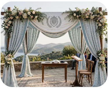 Tribe of Judah Royal Chuppah Set - White & Teal Wedding Canopy with Silver Crowned Lion Laurel Embroidery