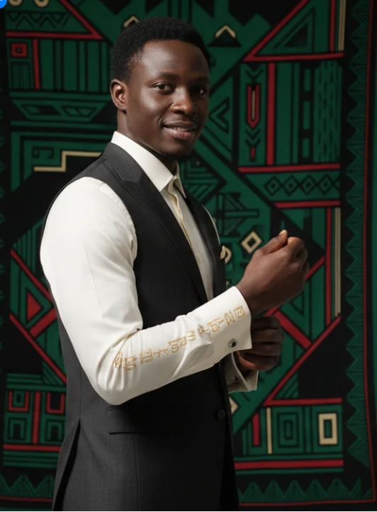 Heritage Dress Shirt Royal White with Gold Paleo-Hebrew Embroidery - Afrigale Royal Lineage Attire
