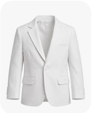 Royal Judah Youth Ceremonial Blazer — White Stretch Suiting ghost cutout
