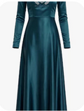 Sovereign Bridesmaid Gown - Teal Satin with Silver Shield & Laurel Royal Crest Embroidery