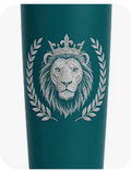 Tribe of Judah 20oz Insulated Tumbler — deep teal matte stainless steel travel mug with silver laser-engraved Crowned Lion and Laurel Wreath crest