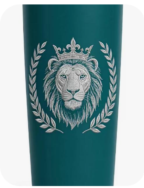 Tribe of Judah 20oz Insulated Tumbler — deep teal matte stainless steel travel mug with silver laser-engraved Crowned Lion and Laurel Wreath crest