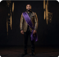 Men's Royal Statement Blazer | Gold & Black Brocade with Purple Sash | Paleo-Hebrew Heritage