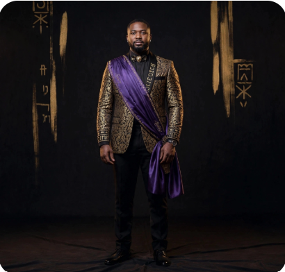 Men's Royal Statement Blazer | Gold & Black Brocade with Purple Sash | Paleo-Hebrew Heritage